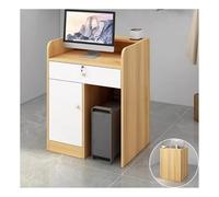 BSKJMMP Petit bureau de réception avec œillet de câble blanc pour comptoir de vente au détail - Tiroir verrouillable pour le hall d'entrée, salon de beauté, barbier et petite entreprise (couleur bois)