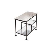 BSKJMMP Petite table d'appoint à 3 niveaux avec cadre en métal carré et plateau en verre - Organiseur de maquillage pour la maison, la cuisine, le salon (cadre noir + verre blanc)