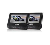 BSL BSL-7DX Lecteur portable à double écran pour DVD et fichiers multimédia USB et SD avec batterie intégrée et systèmes de fixation pour véhicule 17,8 cm (7")