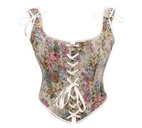 Bslingerie® Bustier rétro vintage victorien imprimé chat pour femme, Pivoine florale., S