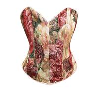 Bslingerie® Bustier rétro vintage victorien imprimé chat pour femme, rouge floral, M