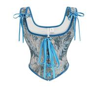 Bslingerie Corset en satin vintage avec laçage, débardeur pour soirée et club, motif floral bleu, M