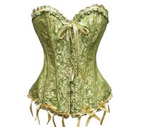Bslingerie® Corset gothique en dentelle florale pour femme, Vert - Jaune, M