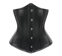 Bslingerie Corset Overbust en PVC noir pour femme, style steampunk, avec boucle sur le devant, lacets, taille Trainer, Similicuir noir, XL