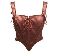 Bslingerie Corset vintage en satin à lacets pour soirée, marron, XXL