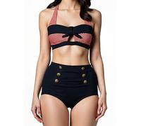 Bslingerie® Femme Dos Nu Taille Haute Maillots de Bain Ensembles Deux pièces (M, Rayé Rouge)