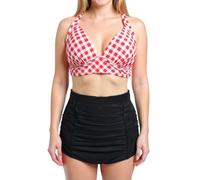 Bslingerie Femme Dos Nu Taille Haute Maillots de Bain Ensembles Deux pièces (XXL, Damier Rouge)