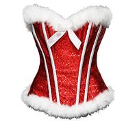 Bslingerie® Femme Noël Rouge Samt Overbust Corset (M, Paillettes de noël)