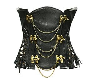 Bslingerie® Gothic Punk Baleines Acier Simili Cuir Underbust Corset Serre Taille (XL - EU 40-42, Noir)
