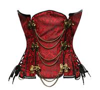 Bslingerie® Gothic Punk Baleines Acier Simili Cuir Underbust Corset Serre Taille (XXL, Rouge)