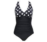 Bslingerie® Maillot de bain une pièce monokini classique à dos nu pour femme, motif pois, M