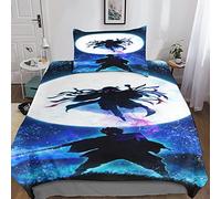 BSlocator Microfibre Demon Slayer Parure De Lit 3D avec Housse De Couette + Taie d'oreiller Tueur de démons Parure De Lit 2 Pièces avec Fermeture Éclair pour Adultes Et Enfant Single（135x200cm）