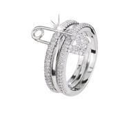 BSLVWG 14K plaqué or empilable 3 anneaux pour les femmes - zircone cube doux avec pin design minimaliste déclaration pouce anneaux empilage taille 5-12 (Argent, 7)