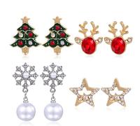 BSLVWG 4 Paires Boucles d'oreilles de Noël Stud Set pour les femmes Hypoallergénique Elk Arbre de Noël Flocon de neige Candy Cane Noëls Chapeau étoiles Boucles d'oreilles Costume (02)