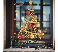 BSLVWG Arbre de Noël d'or cadeaux couronne fenêtre attaches autocollants pour le verre, grand mur statique fenêtre porte murale vitrine autocollant,Noël fête décoration accessoires (C)