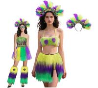 BSLVWG Bandeaux de tête de Mardi Gras, Bandeau de cheveux en plume de paillettes avec Fleur De Lis & Masque, Fascinateur de masquerade de carnaval (C)