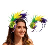 BSLVWG Bandeaux de tête de Mardi Gras, Bandeau de cheveux en plume de paillettes avec Fleur De Lis & Masque, Fascinateur de masquerade de carnaval (B)