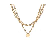 BSLVWG bohème Layered disc collier or trombone chaîne punk chaîne grossière Choke collier pièce de monnaie Vintage pendentif collier femme et fille bijoux (Or)