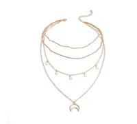 BSLVWG Bohème stratifié étoile Collier Chaîne Choke Silver Star pendentif Collier collier vintage lune creuse collier de personnalité multicouche Femmes bijoux (Or)