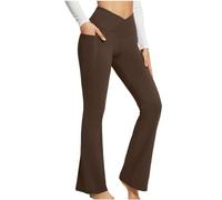 BSLVWG Bootcut Yoga Pantalons avec Poches Femmes Pantalons de Sport Taille Haute Cross Training Bootling Work Casual Pantalons (FR/ES, Tour de Taille, M, Taille Normale, Taille Normale, Le Brun)