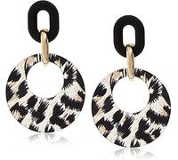 BSLVWG Boucles d'oreilles pendantes en acrylique motif léopard - Boucles d'oreilles pendantes en résine - Style rétro années 60 et 70 - Style bohème - Pour femme, Métal