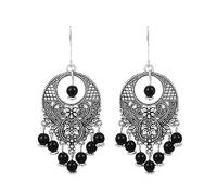 BSLVWG Boucles d'Oreilles Vintage Perle Pendentif Bohème Gitane Ethnique - Perles Franges Crochet Bijoux Femme Fille (Argent)