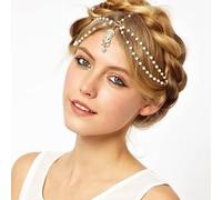 BSLVWG Chaine de cheveux Boho Chaine de tête avec pendentif en perle de cristal Chaine de princesse avec perles en strass Bijoux pour femmes et filles Mariage Saint-Valentin Cadeau de Noël