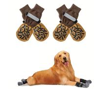 BSLVWG Chaussettes antidérapantes pour Chiens Petits,Moyens et Grands- Bottines avec grippes empêchant Le léchage des Pattes, contrôle de Traction et Protection (Brun, L)
