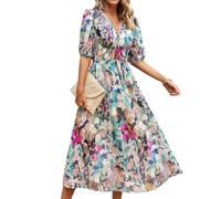 BSLVWG Femmes bohème Longue Robe Femme col en V imprimé Taille Haute bohème été Plage Flottante Swing Vacation Longue Robe midi (FR/ES, Alpha/Lettres, TG, Taille Normale, Taille Normale, Coloré)