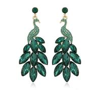 BSLVWG Femmes Vintage Paon Pendentif et Boucles d'Oreilles Boho 14K Plaqué Or Vert Cristaux Plume Paon Manifest Pendentif et Boucles d'Oreilles Exagération Anniversaire Vacances Bijoux Cadeau