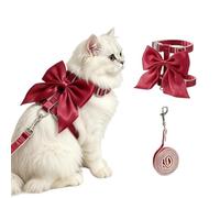 BSLVWG Harnais Chat avec Laisse, Gilet Large nœud Papillon Brillant, Anti-Fuite,décor nœud Soie,Devant Satin Doux, Ajustable,Facile à Enfiler pour promenades et Voyages,Rouge,Moyen