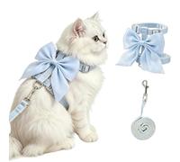 BSLVWG Harnais Chat avec Laisse, Gilet Large nœud Papillon Brillant, Anti-Fuite,décor nœud Soie,Devant Satin Doux, Ajustable,Facile à Enfiler pour promenades et Voyages,Bleu,Moyem