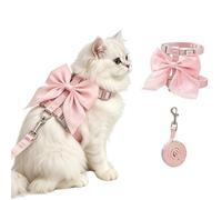 BSLVWG Harnais Chat avec Laisse, Gilet Large nœud Papillon Brillant, Anti-Fuite,décor nœud Soie,Devant Satin Doux, Ajustable,Facile à Enfiler pour promenades et Voyages,Rose,Petit