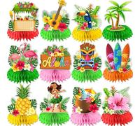 BSLVWG Lot de 12 décorations de fête Luau en nid d'abeille, ensemble de décorations de fête hawaïenne, centres de table Luau pour tables, décorations de fête tropicale