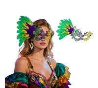 BSLVWG Masque de Mardi Gras avec plumes, défilé de carnaval Masques de visage en fausse plume Masquerade Fête vénitienne Décorations de nouveauté Costume de Cosplay de fête de fantaisie (A)