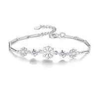 BSLVWG Snowflake Lady bracelet, Mesdames bracelet argent, Bracelet plaqué or blanc flocon de neige avec zircone cubique bracelet d'amitié, cadeau d'anniversaire pour les femmes (Argent)