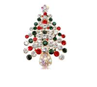BSLVWG Vintage broche de Noël épingles strass cristal épingle de Noël Noël arbre cerf Père Noël bonhomme de neige Bowknot double cloches broches Noël bijoux décoration (07)