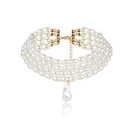 BSLVWG Wedding suite Pearl choker collier 4 rangées choker Geometric Pearl pendentif Simulation Pearl plaqué rhodium élégant charme collier féminin multicouche choker Chain round (02)