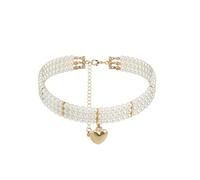 BSLVWG Wedding suite Pearl choker collier 4 rangées choker Simulation Pearl plaqué rhodium élégant charme collier féminin multicouche choker Chain round (04)