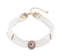 BSLVWG Wedding suite Pearl choker collier 4 rangées choker Simulation Pearl plaqué rhodium élégant charme collier féminin multicouche choker Chain round (02)