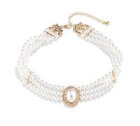 BSLVWG Wedding suite Pearl choker collier 4 rangées choker Simulation Pearl plaqué rhodium élégant charme collier féminin multicouche choker Chain round (01)