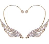 BSLVWG ZIRCON BRILLANT Wing Ear Clips, 2 Pièces Boucles d'Oreilles Sans Perforation Ange, Pendentif pour Filles (Or)