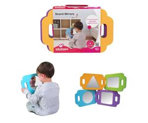 BSM Edushape - Board Mirrors - Lot de 4 Miroirs Géométriques en Mousse avec Poignées - Triangle, Carré, Rectangle, Cercle - Jouet Éveil Conscience de Soi et Reconnaissance des Formes Dès 12 Mois
