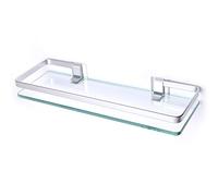 BSM Marketing Étagère rectangulaire en Verre trempé de 8 mm - 380 x 120 mm - avec Rail en Aluminium et Supports muraux pour Salle de Bain, Chambre à Coucher, Cuisine, Bureau