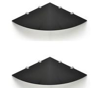BSM Marketing Lot de 2 étagères d'angle murales flottantes en Acrylique avec Supports chromés Disponibles en Transparent, Noir et Blanc (Noir, 300 mm x 2)