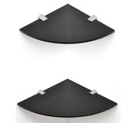 BSM Marketing Lot de 2 étagères d'angle murales flottantes en Acrylique avec Supports chromés Disponibles en Transparent, Noir et Blanc (Noir, 200 mm x 2)