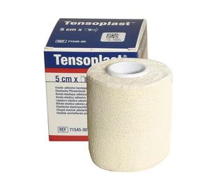 BSN - Bandage élastique Adhésif Tensoplast, Bords Souples et Matériau Adhésif Poreux, Bande Centrale Jaune, Taille 4,5 m x 5 cm, 1 pièce
