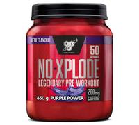 BSN Nutrition N.O.-Xplode Complément alimentaire Pre Workout en poudre, maintient l'énergie et la concentration avec caféine, acides aminés, vitamine C et zinc, goût Purple Power, 50 portions, 650 g