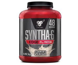 BSN Syntha 6 Edge poudre protéinée pauvre en glucides & sucre, avec isolat de protéines de lactosérum et BCAA, complément pour prise de masse musculaire, cookies & crème, 48 doses, 1,87 kg