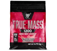 BSN True Mass 1200, protéines en poudre, gain de masse avec isolat de whey et glucides, gain de poids et de muscle et récupération Post Workout, goût Milkshake à la fraise, 15 portions, 4,8 kg